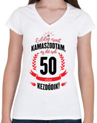 printfashion kamasz-50-black-red - Női V-nyakú póló - Fehér (604249)