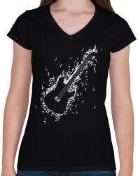 printfashion Elektromos gitár - Női V-nyakú póló - Fekete (9181577)