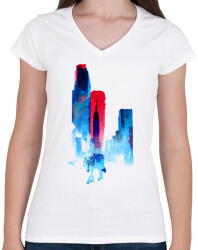 printfashion The wolf of the city - Női V-nyakú póló - Fehér (238396)