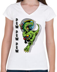 printfashion Pew pew pew - dinoszaurusz - Női V-nyakú póló - Fehér (6930825)