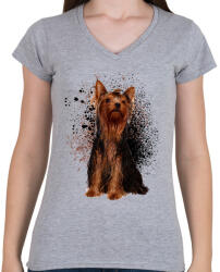printfashion yorkie - Női V-nyakú póló - Sport szürke (2027734)