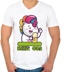 printfashion Unikornis sörrel BEER. OM - Férfi V-nyakú póló - Fehér (4654066)
