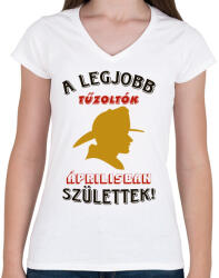 printfashion Tűzoltó szülinapja április - Női V-nyakú póló - Fehér (5776126)