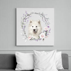 printfashion szamojéd virágokkal - Vászonkép - Fehér (15110134)