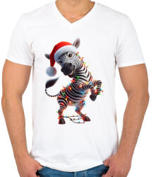 printfashion Táncoló karácsonyi party zebra - Férfi V-nyakú póló - Fehér (15262795)