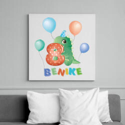 printfashion Szülinap dínóval - Névvel, számmal - Vászonkép - Fehér (8099294)