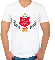 printfashion Meowy Catmas - Férfi V-nyakú póló - Fehér (9562273)