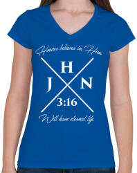printfashion János 3: 16 - Női V-nyakú póló - Királykék (271531)