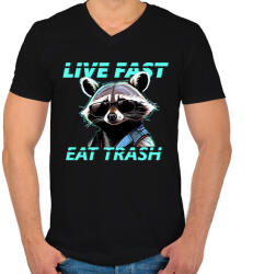 printfashion LIVE FAST EAT TRASH - Férfi V-nyakú póló - Fekete (15223403)
