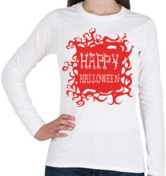 printfashion Happy Halloween - Piros - Női hosszú ujjú póló - Fehér (1779167)