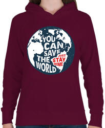 printfashion U can save the world! - Női kapucnis pulóver - Bordó (2484862)