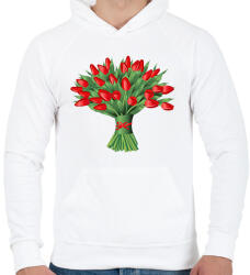 printfashion Tulipáncsokor - Férfi kapucnis pulóver - Fehér (12067517)