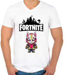 printfashion Fortnite Max drift - Férfi V-nyakú póló - Fehér (1835645)
