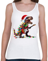 printfashion Karácsonyi rocker tirex gitárral - karácsonyi dinoszaurusz - Női atléta - Fehér (15225509)
