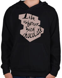 printfashion life is better with chocolate - Gyerek kapucnis pulóver - Fekete (5724601)