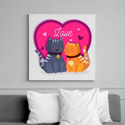 printfashion Love cats - Vászonkép - Fehér (6639861)