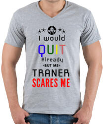 printfashion I would stop but my trener scares me - Férfi V-nyakú póló - Sport szürke (2013151)