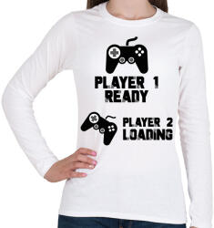printfashion Player 1, Player 2 - Kismama - Női hosszú ujjú póló - Fehér (7054354)