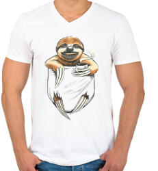 printfashion Lajhár zsebminta - Férfi V-nyakú póló - Fehér (13965021)