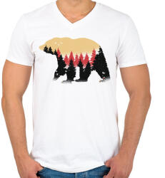 printfashion Medve - Férfi V-nyakú póló - Fehér (5095479)