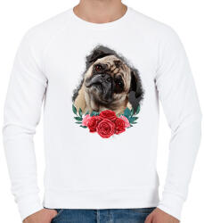 printfashion Mopsz virággal - Férfi pulóver - Fehér (13897459)