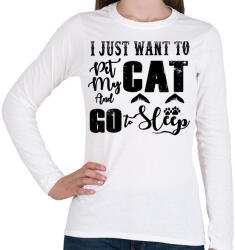 printfashion I just want to pet my cat and go to sleep - Női hosszú ujjú póló - Fehér (16404873)