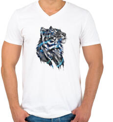 printfashion Tigris - Férfi V-nyakú póló - Fehér (1020139)