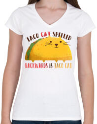 printfashion Taco Cica - Női V-nyakú póló - Fehér (15465976)