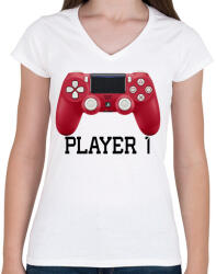 printfashion Player 1 PS4 páros póló - Női V-nyakú póló - Fehér (2189949)