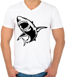 printfashion SHARK - Férfi V-nyakú póló - Fehér (2669777)