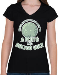 printfashion A Plútó még bolygó volt - Női V-nyakú póló - Fekete (9728335)