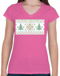 printfashion Karácsony mintázat - Női V-nyakú póló - Rózsaszín (104916)