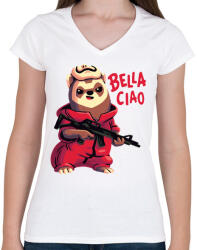 printfashion A kis lázadó - La casa de papel - Női V-nyakú póló - Fehér (5317808)