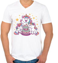 printfashion Unikornis szülinap - Férfi V-nyakú póló - Fehér (14749386)