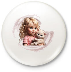 printfashion Kislány cicával - Kitűző, hűtőmágnes - Fehér (14678580)