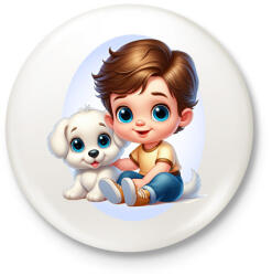 printfashion Kisfiú kiskutyával - Kitűző, hűtőmágnes - Fehér (14733959)