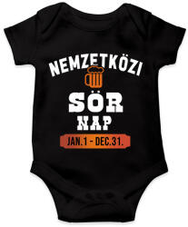 printfashion Nemzetközi sörnap - Fehér - Baba Body - Fekete (1580653)