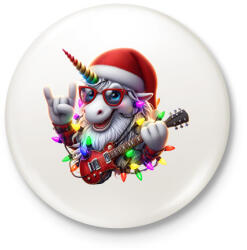 printfashion Vicces karácsonyi gitáros rocker party unikornis - Kitűző, hűtőmágnes - Fehér (15235474)