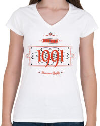 printfashion since-1991-red-black - Női V-nyakú póló - Fehér (531747)