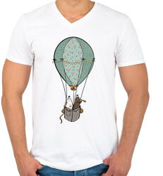 printfashion Hőlégballon - Férfi V-nyakú póló - Fehér (14868241)