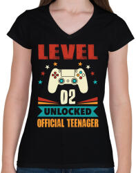 printfashion 2 éves gamer - Női V-nyakú póló - Fekete (1447525)