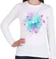 printfashion kék unikornis - Női hosszú ujjú póló - Fehér (1684526)