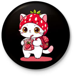printfashion Cuki szamóca cica - Kitűző, hűtőmágnes - Fekete (15994807)
