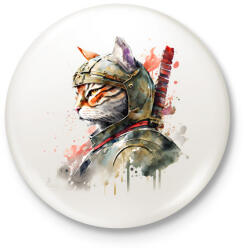 printfashion Szamuráj macska japán stílusban - Kitűző, hűtőmágnes - Fehér (13641647)