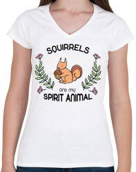 printfashion Spirit animal - mókus - Női V-nyakú póló - Fehér (13550707)