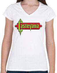 printfashion Démonkastély - Női V-nyakú póló - Fehér (2783740)