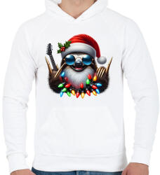 printfashion Vicces karácsonyi gitáros rocker party lajhár - Férfi kapucnis pulóver - Fehér (15241497)