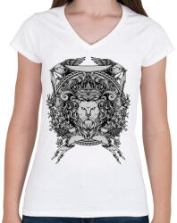 printfashion Oroszlán trón - Női V-nyakú póló - Fehér (361192)