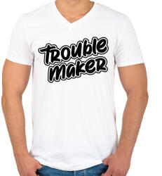 printfashion TroubleMakerBlackTextured - Férfi V-nyakú póló - Fehér (5270450)