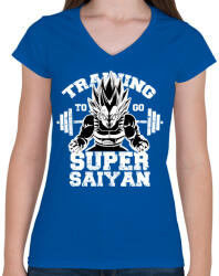 printfashion Training to super saiyan - Női V-nyakú póló - Királykék (217696)